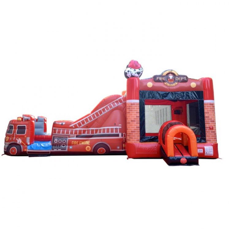 Fire Truck Water Slide Bounce House Combo